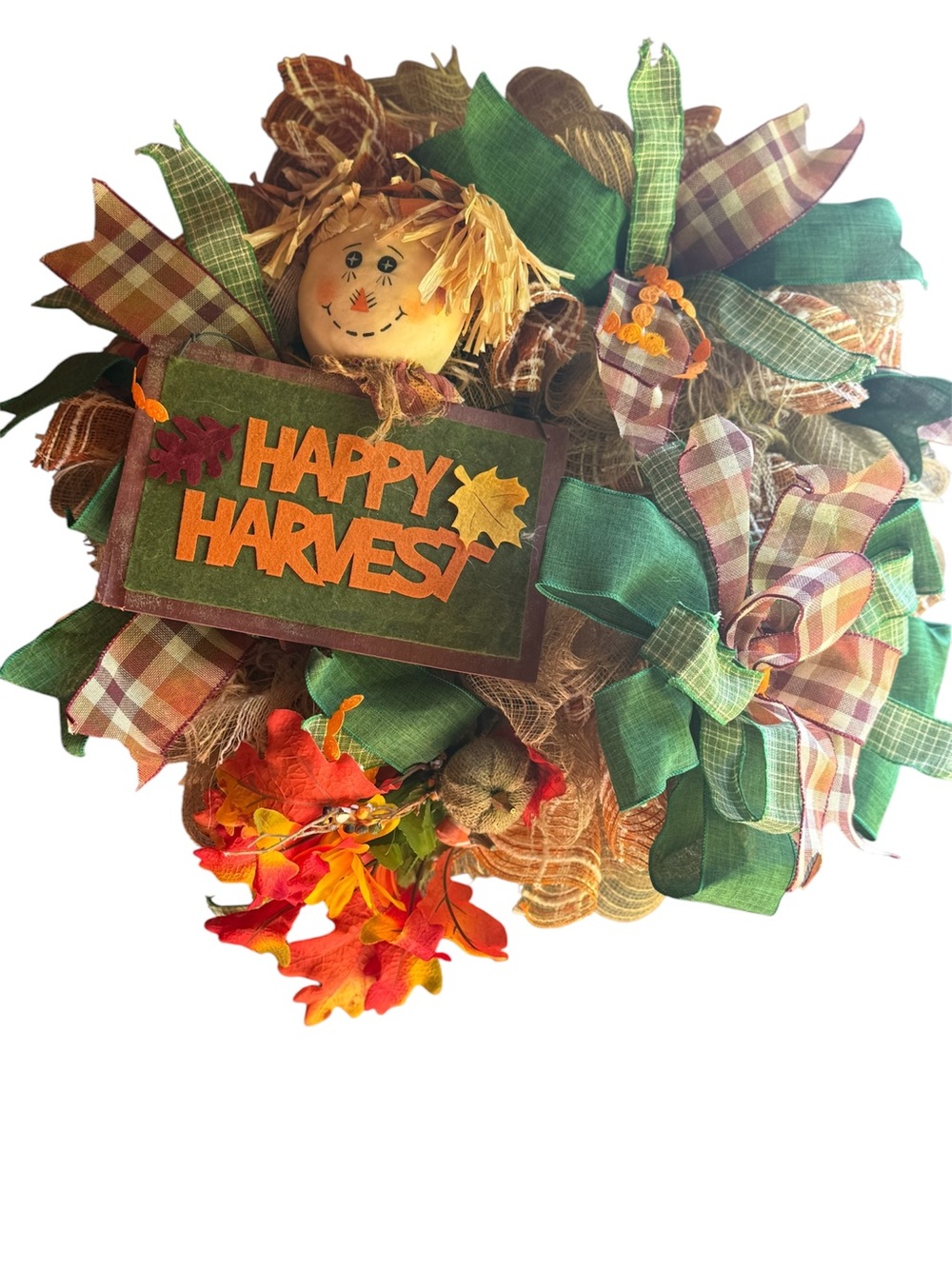 Happy Harvest Fall Wreath - Green & Orange Holiday Décor